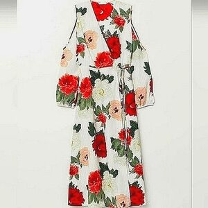 H&M SIZE 2 WHITE RED FLORAL WRAP‎ DRESS SUMMER VACATION GUC